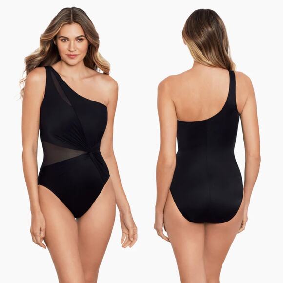 Miraclesuit Minx One Piece One Shoulder Mesh Black - Picture 1 of 7